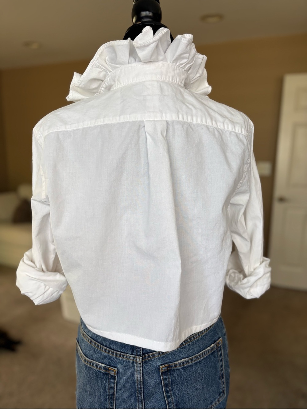 Reworked Cropped Ralph Lauren Ruffle Collar Button Down Size S - Picture 7 of 12